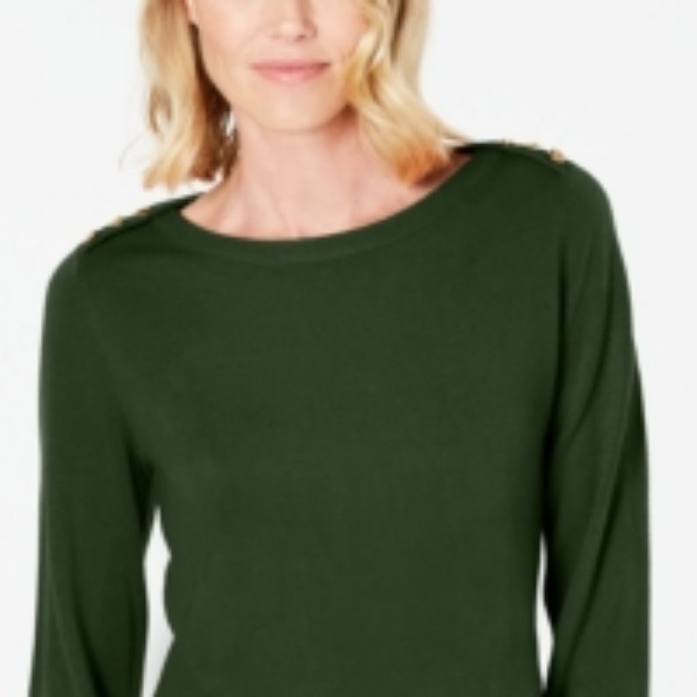Karen Scott Petite Button Shoulder Sweater - Picture 2 of 2